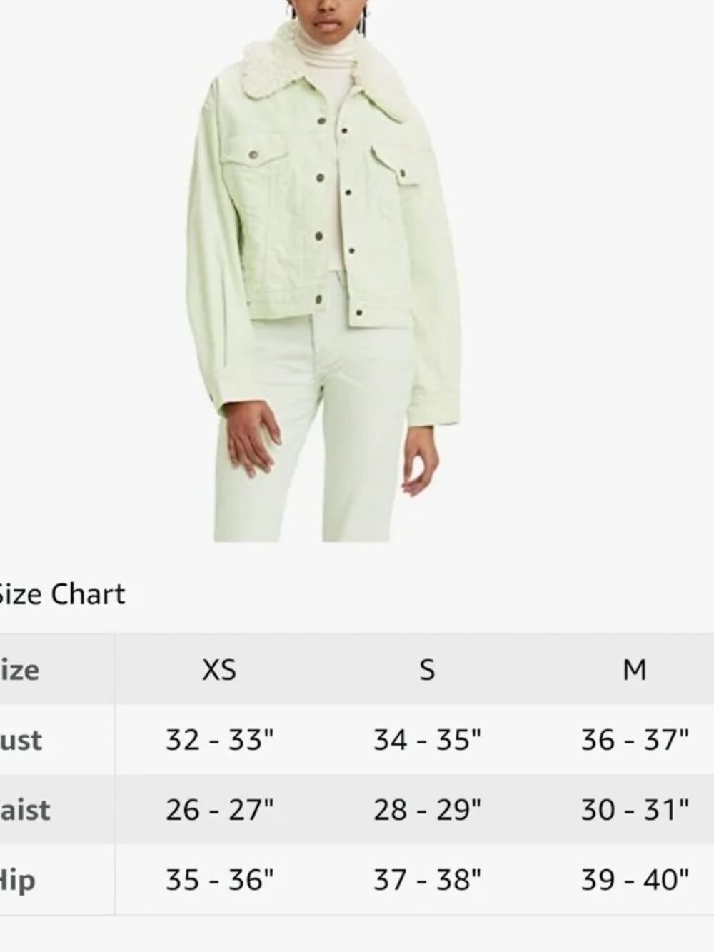Levi’s Cord Sherpa Fleece Baby Cropped Trucker Jacket Meadow Mist Womens Medium - Picture 2 of 8